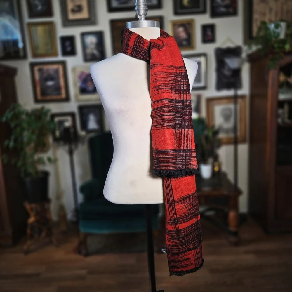 Cashmere Scarf Red Black Plaid Check Soft Winter Neck Warmer Fringe Wrap 70x12
